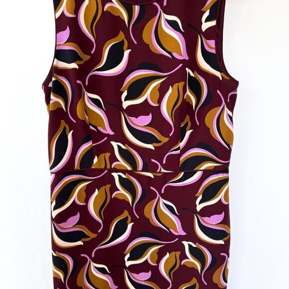 Ann Taylor Purple Burgundy Brown Leaf Print Sleeveless Professional Work Dress 6 - Picture 5 of 9